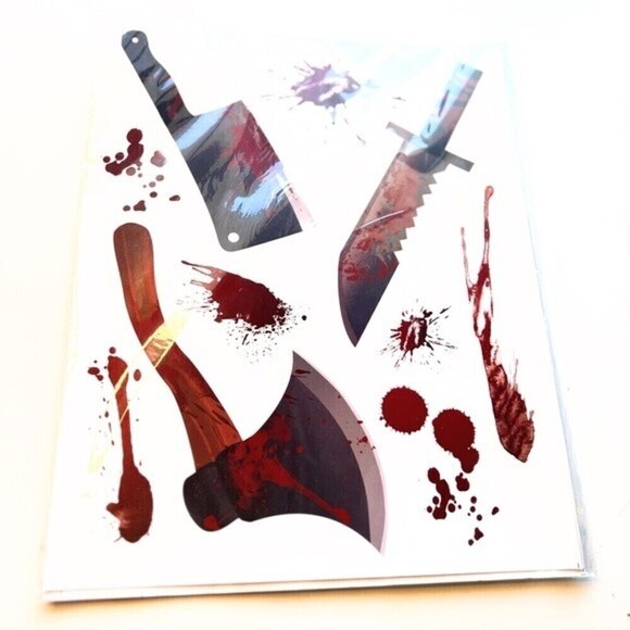 8 Halloween Stickers Fadeless Real Looking Scissors Hammer Bloody Hand. - Picture 7 of 11